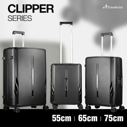 Travelwize Clipper PP 3Pc 4-Wheel Spinner Luggage Set Black