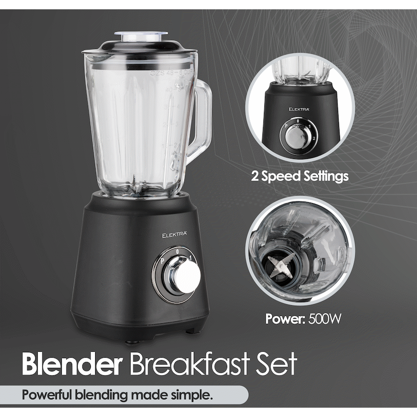 Elektra Kettle, Toaster and Blender Breakfast Set - Black