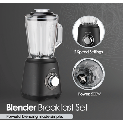 Elektra Kettle, Toaster and Blender Breakfast Set - Black