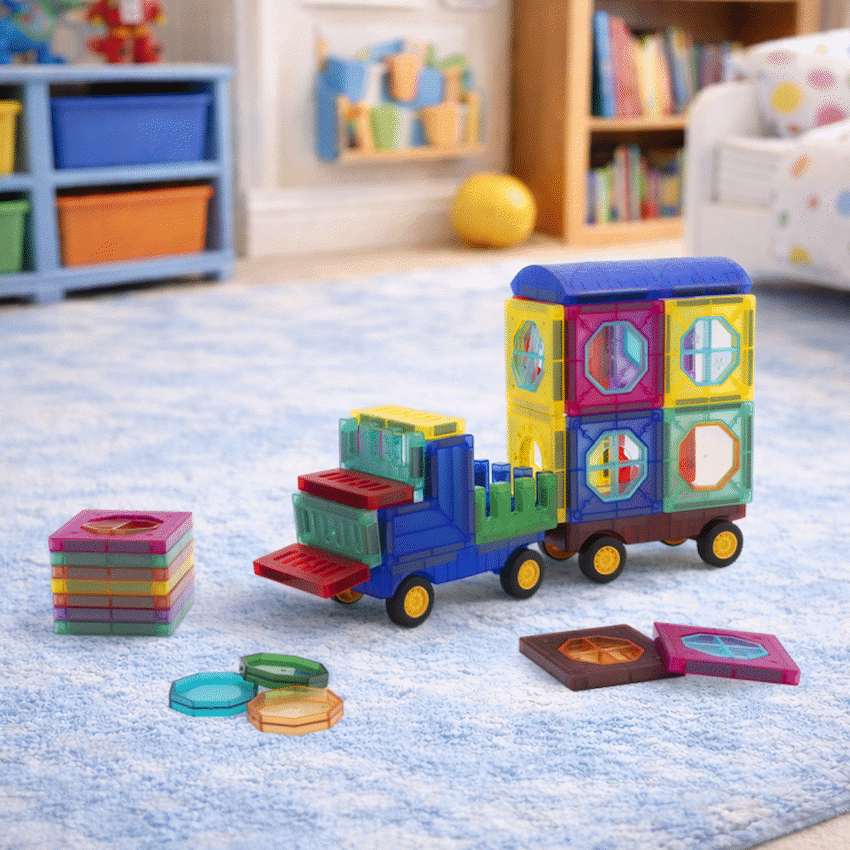 43 Magnetic Tiles with Windows and Car Parts