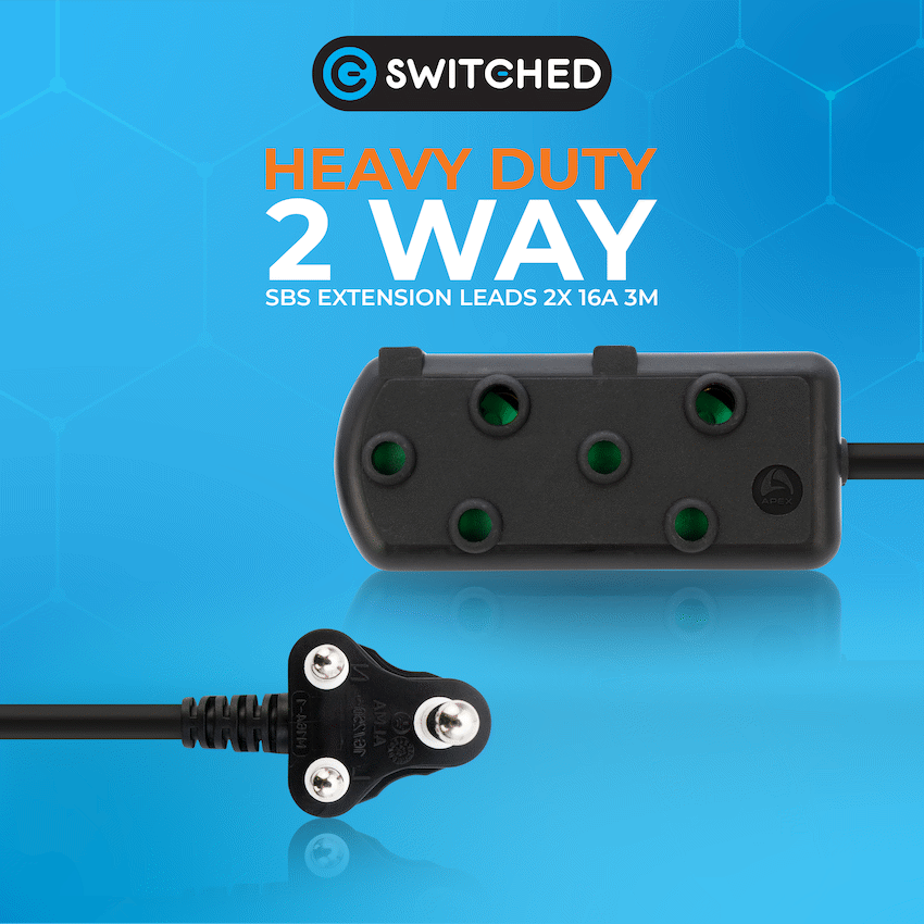 SWITCHED Heavy DUTY Side By Side(SBS) EXTENSION LEADS 3M - BK