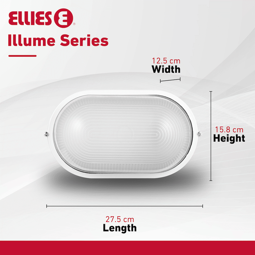 Ellies Illume Series - Large AC Oval Bulkhead - Aluminium + Glass - E27 Base -WT