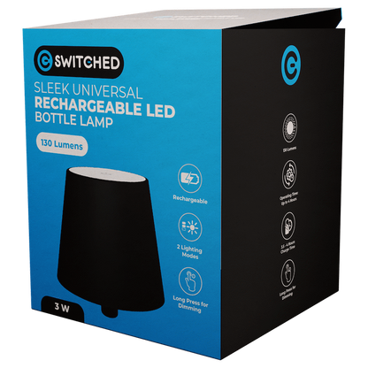 SWITCHED Sleek Series - Universal Rechargeable LED Bottle lamp - Black