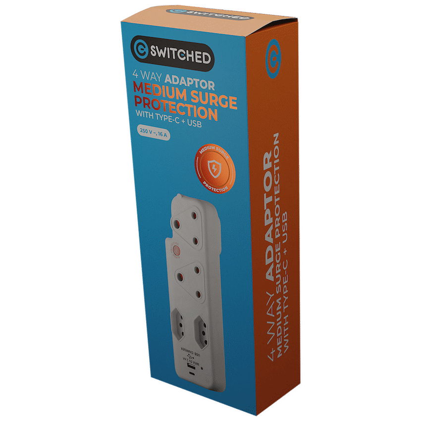Switched 4-Way Medium Surge Adaptor with Type-C + USB