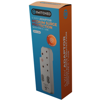 Switched 4-Way Medium Surge Adaptor with Type-C + USB