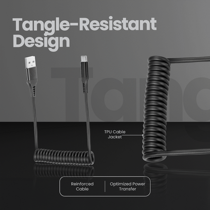 Volkano Helix Series Coiled 1m Charging Cable USB-A To USB-C 60W - Black