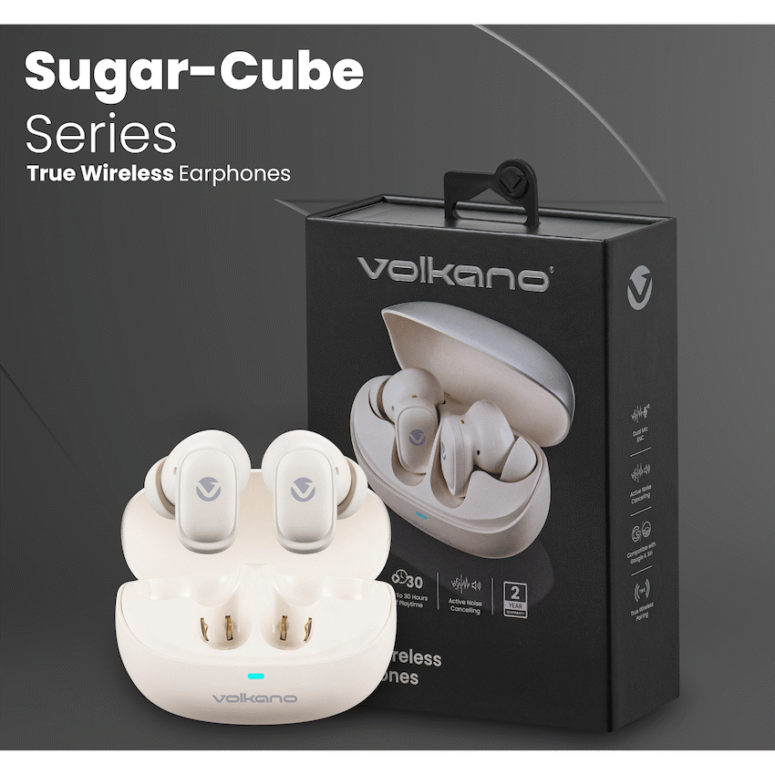 Volkano Sugar-Cube Active Noise-Cancelling True Wireless Earphones - Nude
