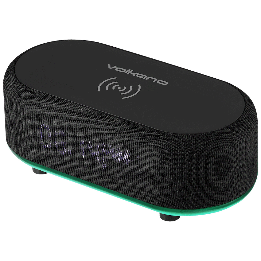Volkano Radiant Series Alarm Clock with Wireless Charging and Speaker - Black