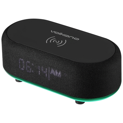 Volkano Radiant Series Alarm Clock with Wireless Charging and Speaker - Black