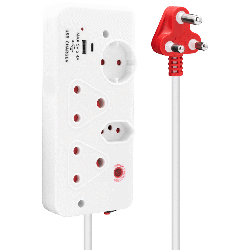 Ellies 4-Way Surge Multiplug with USB-A+USB-C 0.5m - WT
