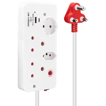 Ellies 4-Way Surge Multiplug with USB-A+USB-C 0.5m - WT