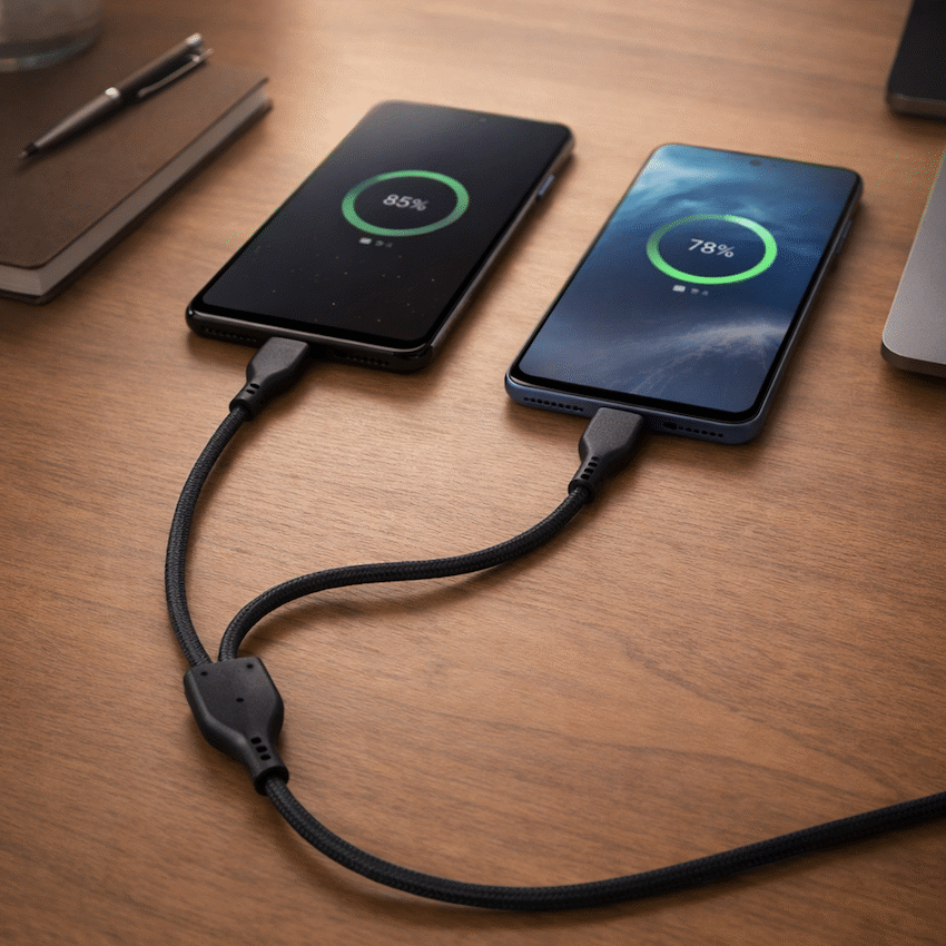 Pro Bass Cord Series 1.2m 15w USB-A to 2x USB-C Braided - Black