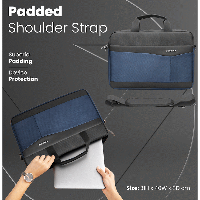Volkano Seismic 15.6" Laptop Shoulder Bag Blk/Nvy