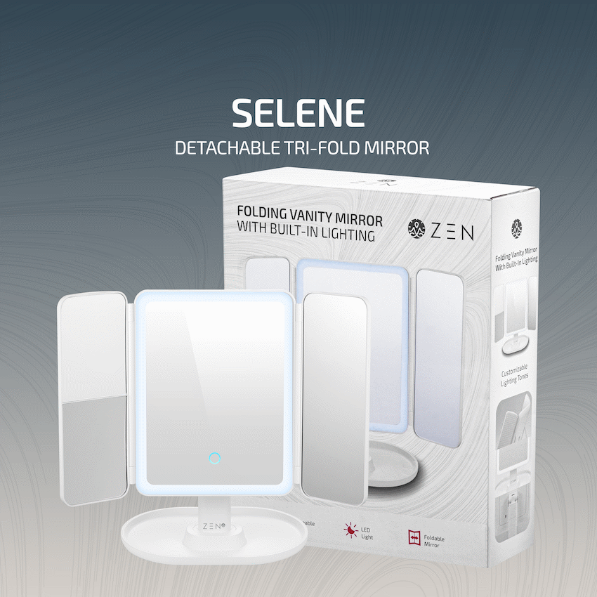 ZEN Selene Series Detachable Trifold Makeup Mirror - White