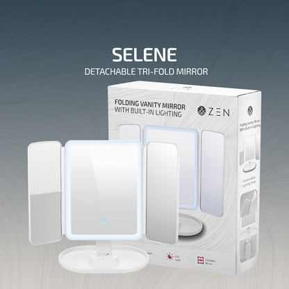 ZEN Selene Series Detachable Trifold Makeup Mirror - White