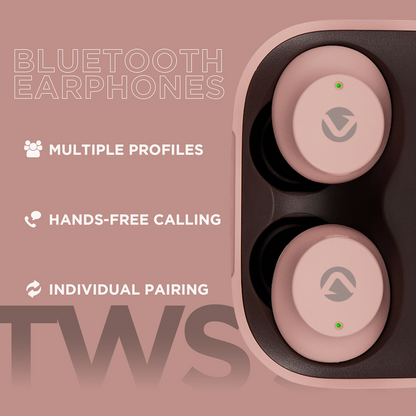 Volkano Taurus Series 2.0 True Wireless Earphones with Charging Case - Pink