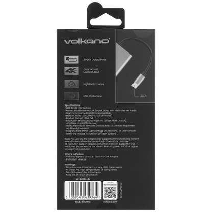 Volkano Expand Series USB-C to Dual 4K HDMI Adaptor