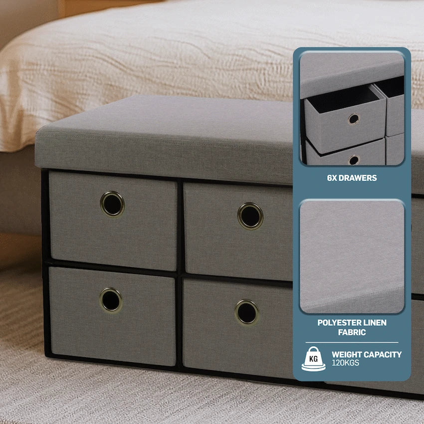 Foldable Storage Ottoman with Six Drawers