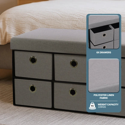 Foldable Storage Ottoman with Six Drawers