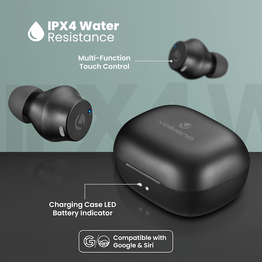 Volkano Taurus Series 2.0 True Wireless Earphones with Charging Case - Black