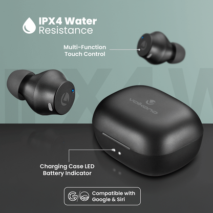 Volkano Taurus Series 2.0 True Wireless Earphones with Charging Case - Black