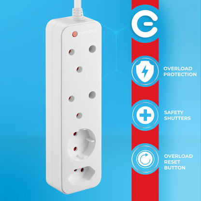 Switched High Surge 4-Way Multiplug 5m 1140J