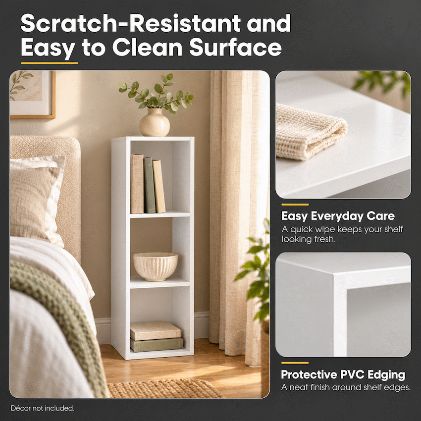 Everfurn Grayscale 3 Tier Bookshelf White, High Pressure Laminate