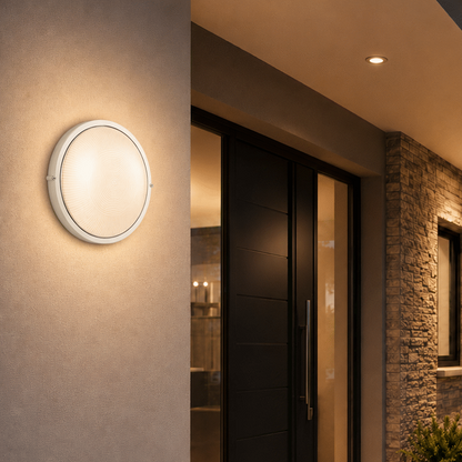 Ellies Illume Series - Large AC Round Bulkhead - Aluminium + Glass - E27 Base -WT