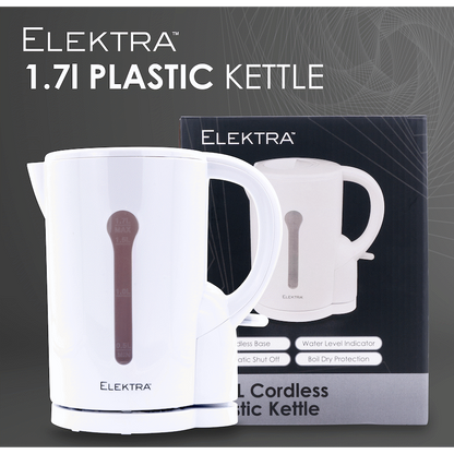 Elektra 1.7l Plastic Kettle - White - Cordless