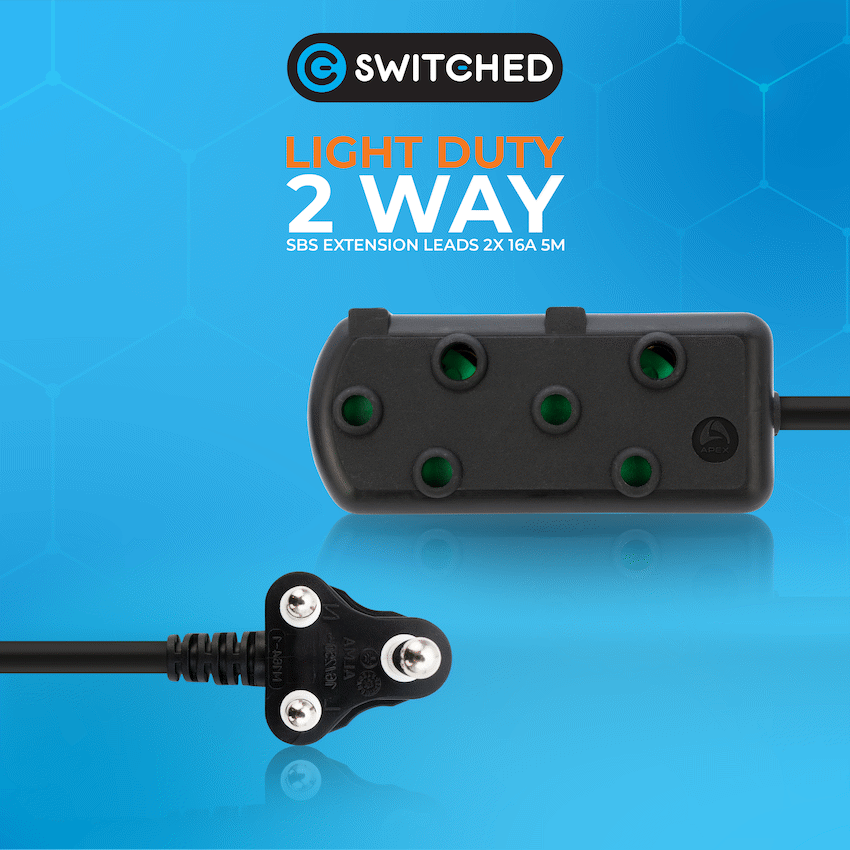 Switched Light Duty Side by Side (SBS) Extension Leads 5m - BK