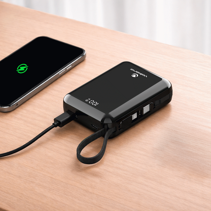 Volkano Solace Series 20 000 mAh Power Bank with Built-in USB-C & Lightning Cable - Black