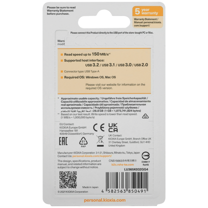 Kioxia U365 - 32gb USB 3.2 Yamabiko Slider Type
