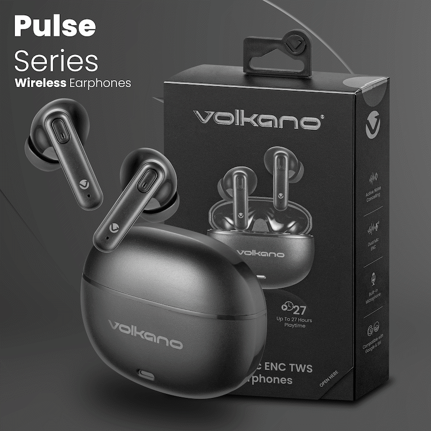 Volkano Pulse Series True Wireless Earphones with Charging Case - Black