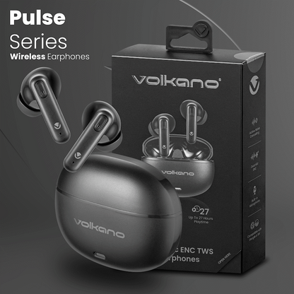 Volkano Pulse Series True Wireless Earphones with Charging Case - Black
