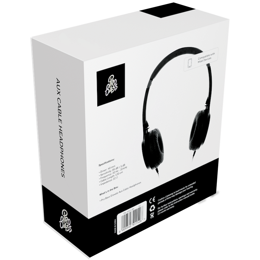 Pro Bass Elevate Series Auxiliary Headphone - Black