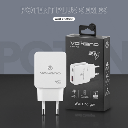 Volkano Potent Plus series 45W GaN Compact Dual USB and USB-C PD Wall Charger