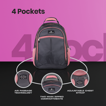 Volkano Orthopaedic Backpack 27L - Dark Grey/Pink