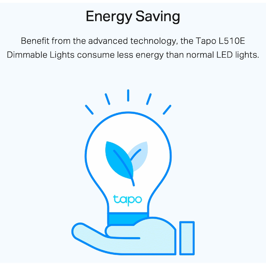 TP-Link Tapo L510E 8.7w Smart Wi-Fi Warm White Light Bulb, Dimmable, A60, E27