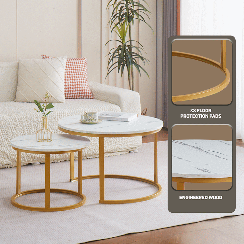 Everfurn Nile Nesting Coffee Table - White & Gold (2 Pc)