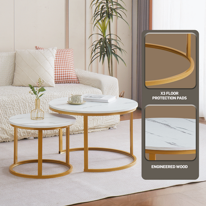 Everfurn Nile Nesting Coffee Table - White & Gold (2 Pc)