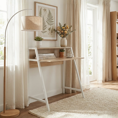 Everfurn Orchid Desk with Monitor Shelf, Powder Coated Steel