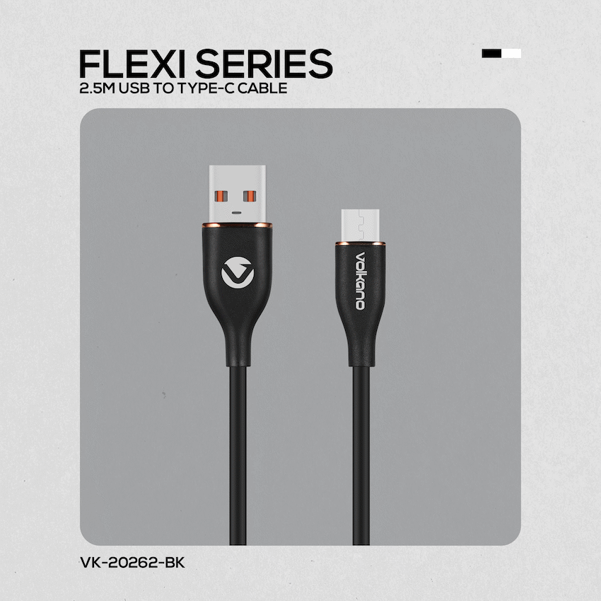 Volkano Flexi Series USB to Micro USB 2.5m 18w - Black