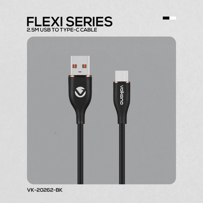 Volkano Flexi Series USB to Micro USB 2.5m 18w - Black