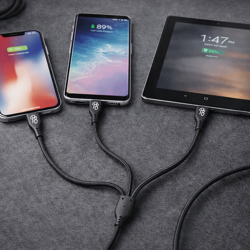 Pro Bass Braided 3-in-1 Charge Cable 1m - Black