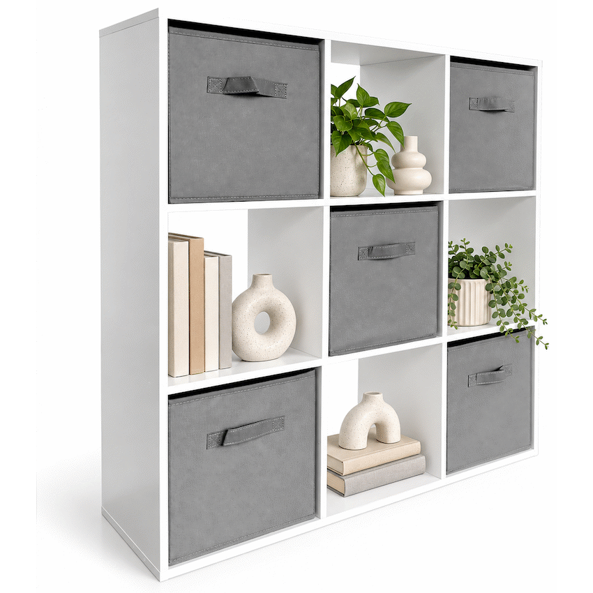 Everfurn Ninefold Bookshelf with 5 Storage Bins