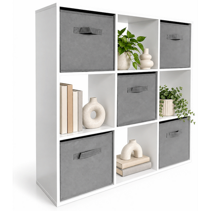 Everfurn Ninefold Bookshelf with 5 Storage Bins