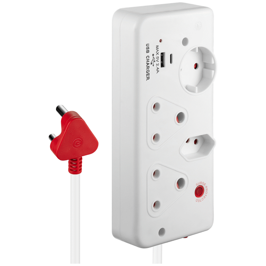 Switched 4-Way with 1x Type-C + 1x USB 2.4a Socket Medium Surge-Protected 0.5m