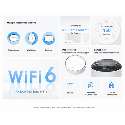 TP-Link Deco X50-POE (3-Pack) AX3000 Whole Home Mesh Wi-Fi 6 System with PoE