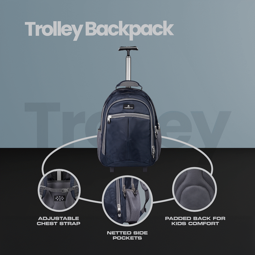 Volkano Orthopaedic Trolley Backpack 27L - Navy/Grey