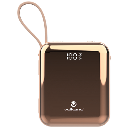 Volkano Solace Series 10 000 mAh Power Bank with Built-in USB-C & Lightning Cable - Pink & Rose Gold